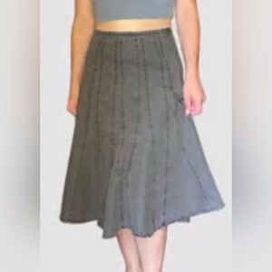 Larry Levine Stretch Denim Pleated Flare Skirt